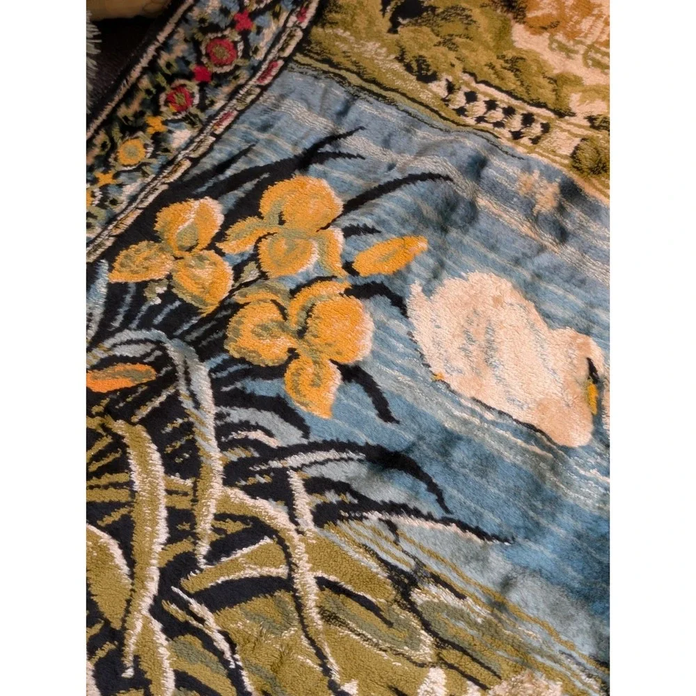Velvet Peacock Tapestry Large 6x4 Wall Hanging Fringe Boho Cottagecore Vintage